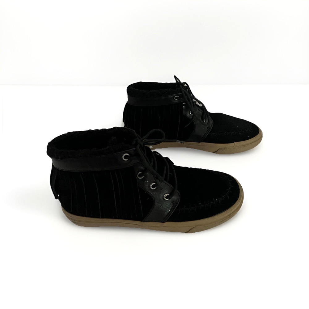American Eagle Women's 7 Black Faux Suede Fringe Lace-Up Sneaker Boots